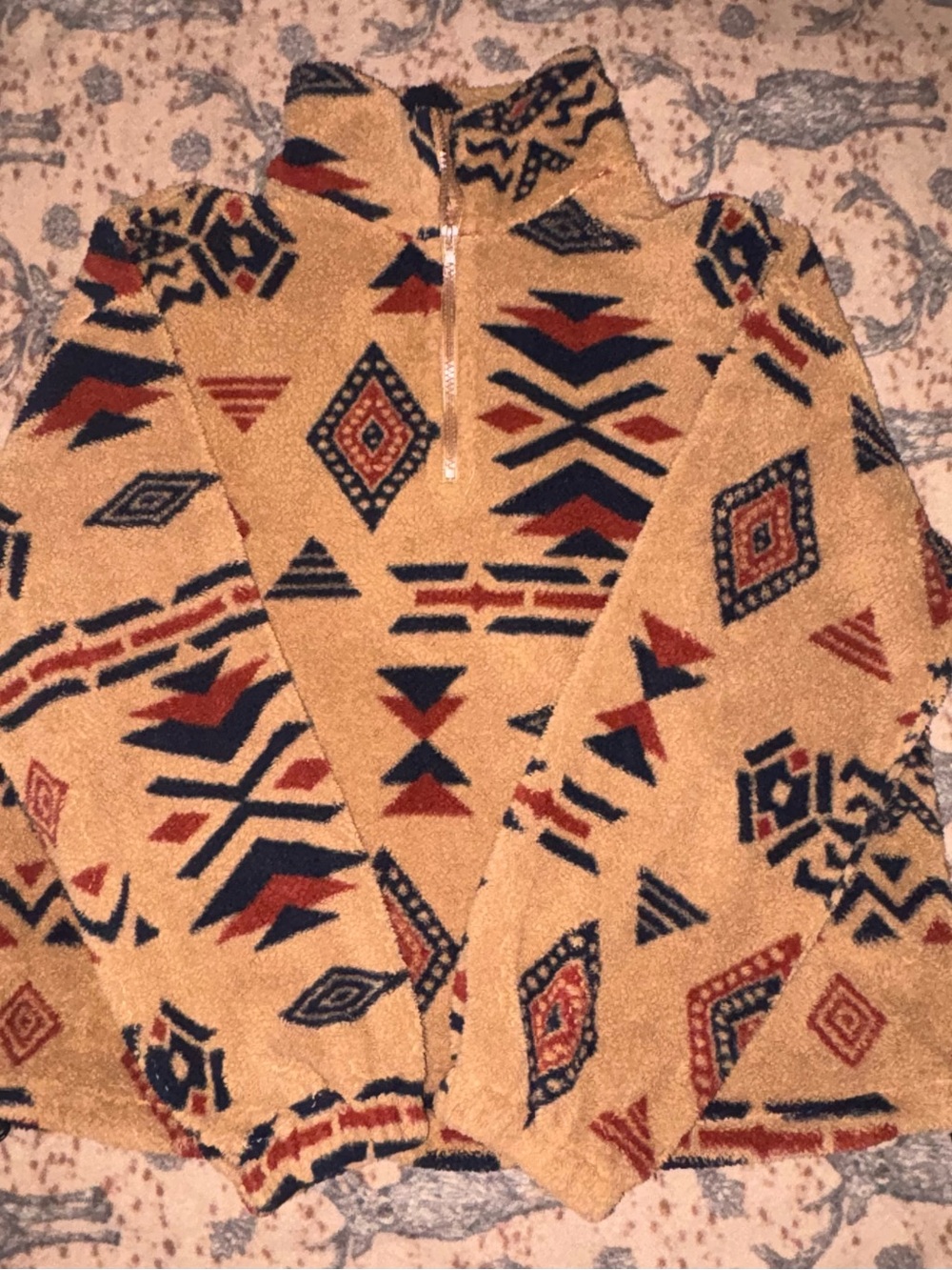 ' Fleece Pullover Jacket - Tan Aztec Print